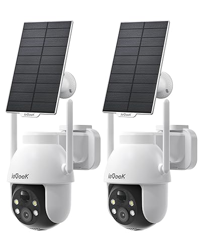 ieGeek Solar Security Cameras Wireless Outdoor, 2K WiFi Camera for Home Security System, Battery Powered Surveillance Cam with 360°PTZ Color Night