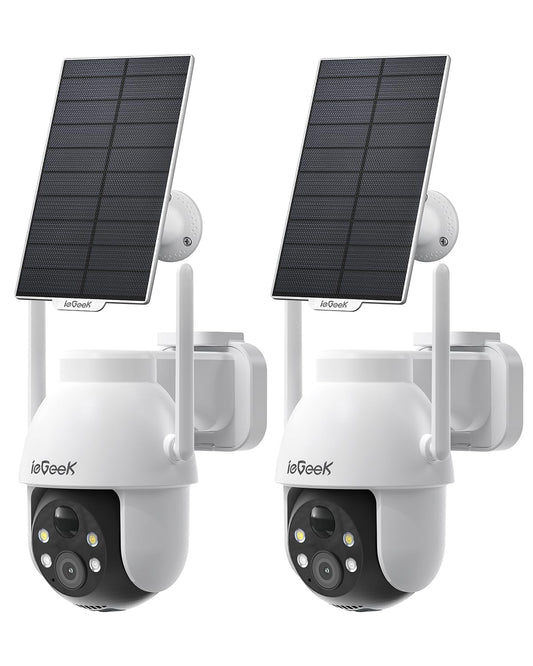 ieGeek Solar Security Cameras Wireless Outdoor, 2K WiFi Camera for Home Security System, Battery Powered Surveillance Cam with 360°PTZ Color Night