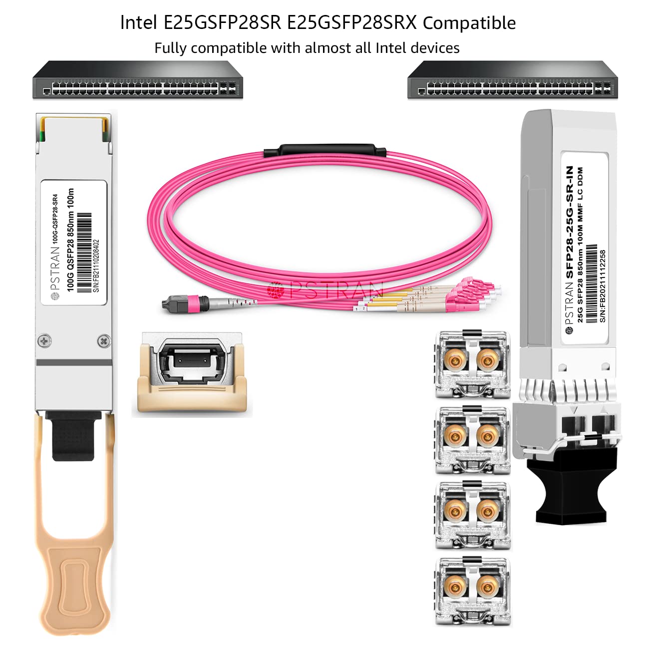 OPSTRAN 25GBASE-SR SFP28 Optical Transceiver Module Compatible with Intel E25GSFP28SR E25GSFP28SRX 25G SFP28 850nm 100m DOM Duplex LC MMF