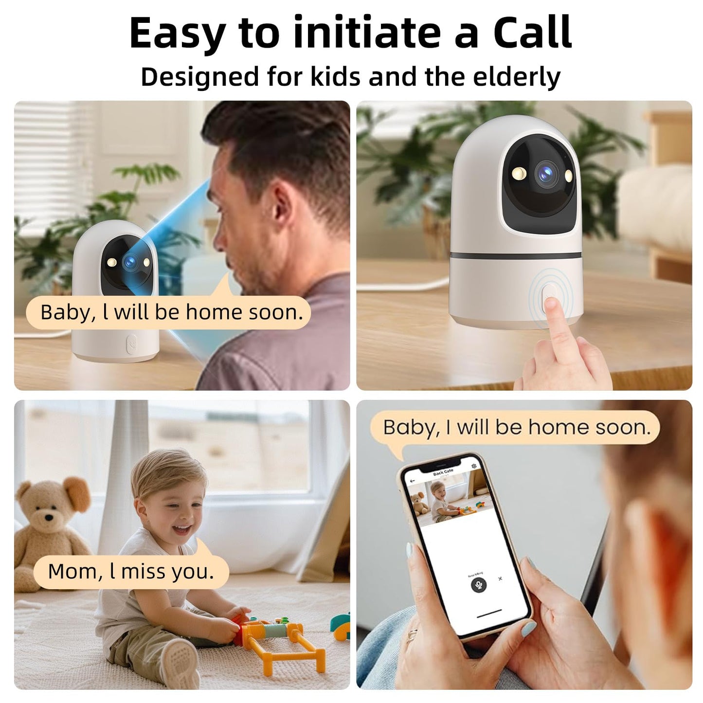 Apone 2.4Ghz WiFi Security Camera Indoor, Baby Monitor Pet Camera 360° for Home Security, One-Touch Call, Smart Motion Detection, IR Night Vision