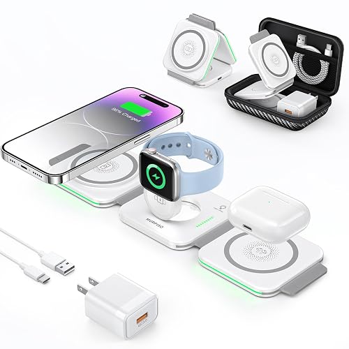MURPISO 3 in 1 Charging Station for Apple,Wireless Charger Pad for iPhone 17/16e/16/15/14/13/12/Pro/Max/Mini,Magnetic Foldable Charger for AirPods