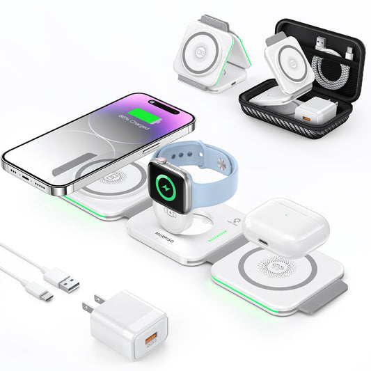 MURPISO 3 in 1 Charging Station for Apple,Wireless Charger Pad for iPhone 17/16e/16/15/14/13/12/Pro/Max/Mini,Magnetic Foldable Charger for AirPods