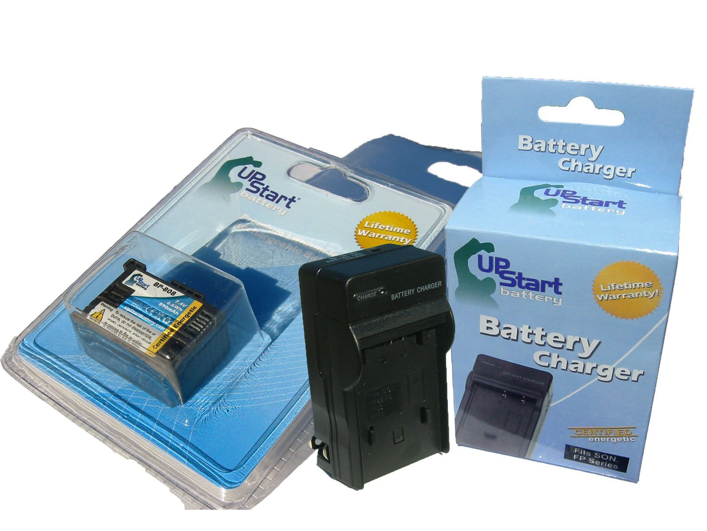 UpStart Battery New - Fully Decoded BP-808 Replacement Battery and Battery Charger Kit for Canon Camcorders