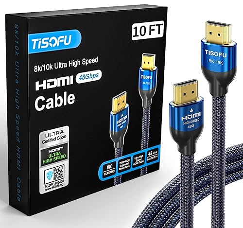 TISOFU【Ultra Certified 10K 8K HDMI Cable 10FT: HDMI 2.1 Cables 48Gbps High Speed Premium Braided Cord 8K@60Hz 4K@120Hz 4K@144Hz HDCP 2.2&2.3 CL3 ARC