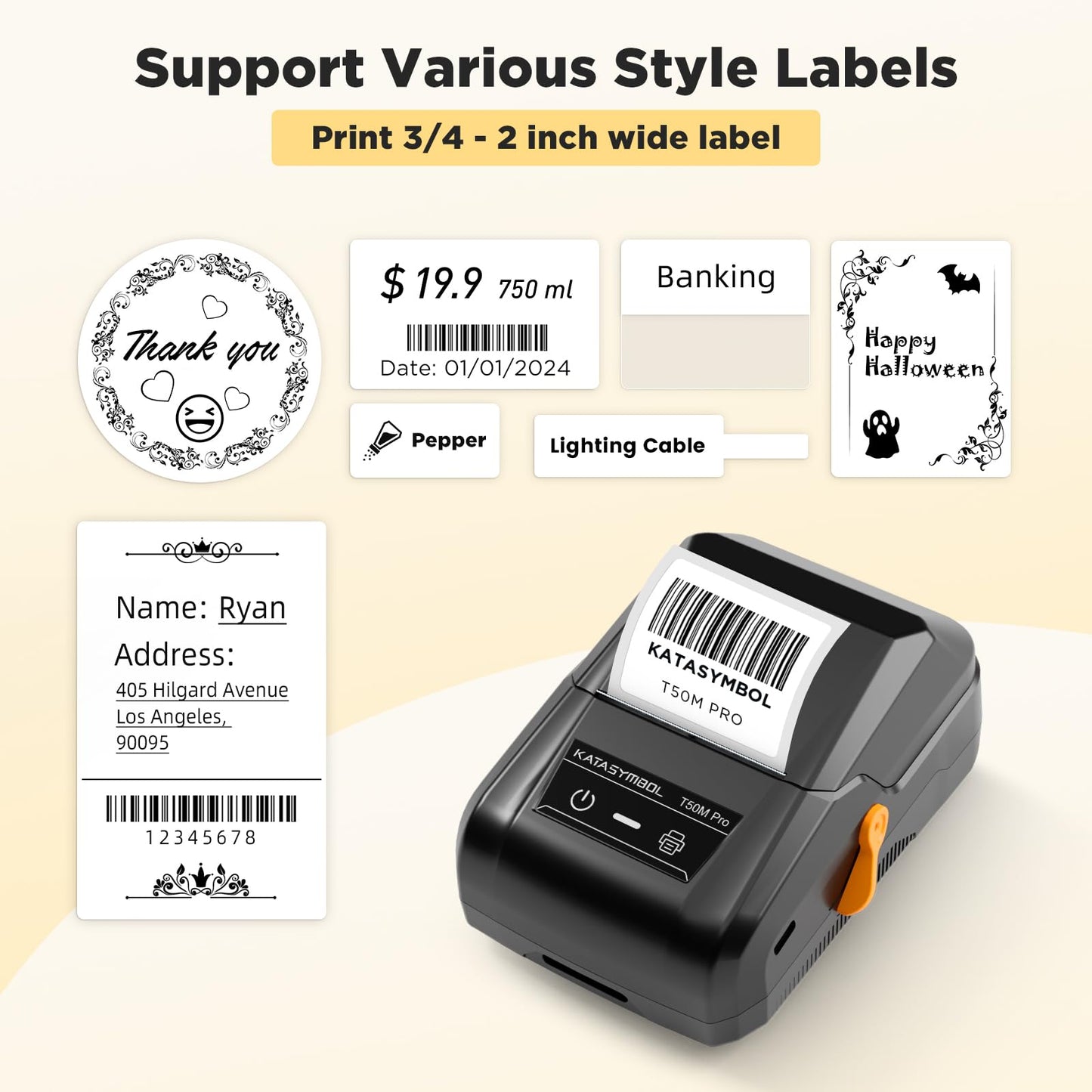 SUPVAN T50M Pro Bluetooth Label Maker Machine with 3 Tapes, Wide Waterproof Label, Versatile App with 30+ Fonts and 660+ Icons, Inkless Labeler