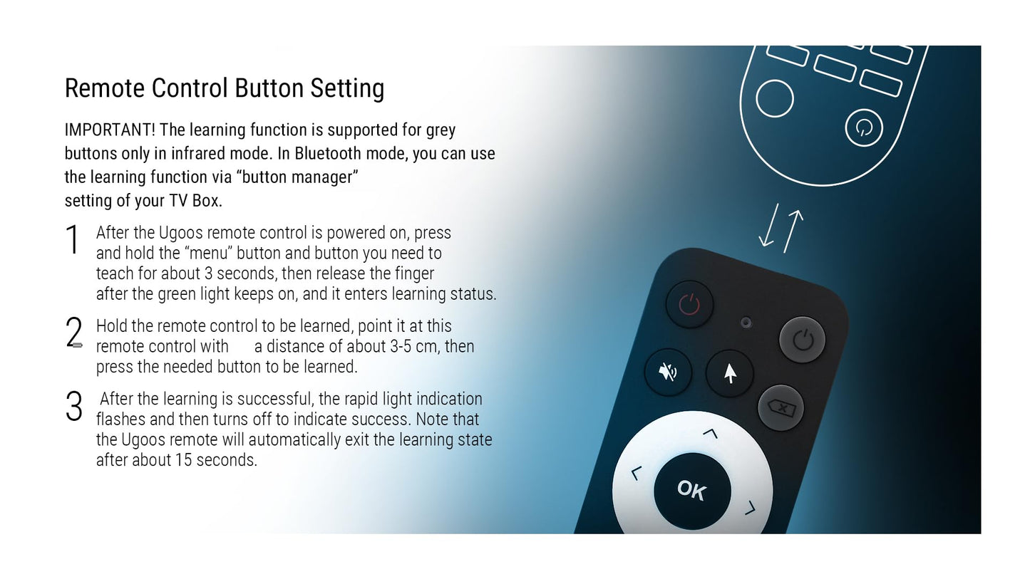 Ugoos BT Remote Control UR02 Remote InfraRed and Bluetooth Connection, For Ugoos TV Box, Built-in Microphone for voice search,Gyro Sensing,Compatible
