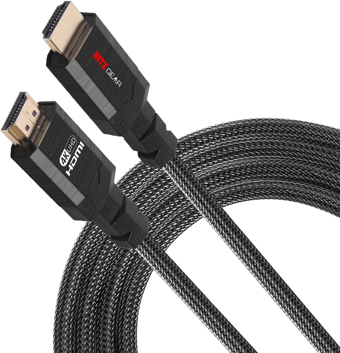 Ritz Gear 4K HDMI 2.0 Cable 6 ft. [3 Pack] 18 Gbps Ultra High Speed Braided Nylon Cord & Gold Connectors - 4K@60Hz/UHD/3D/2160p/1080p/ARC & Ethernet.