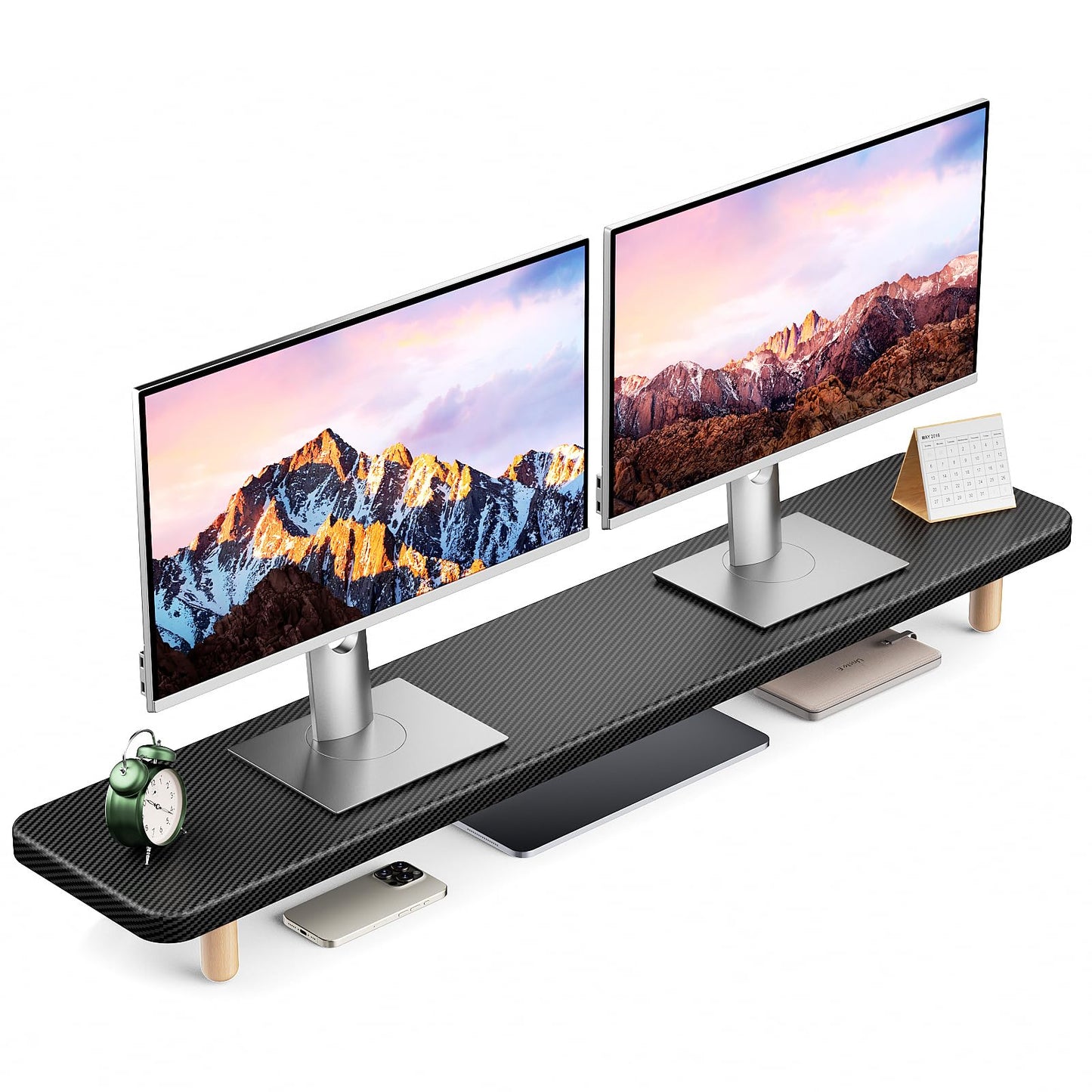 Dual Monitor Stand Riser, 39 Inch Extra Long Wooden Desktop Monitor Riser with Storage for 2 Monitors Ultra Strong Desk Shelf Organizer Riser