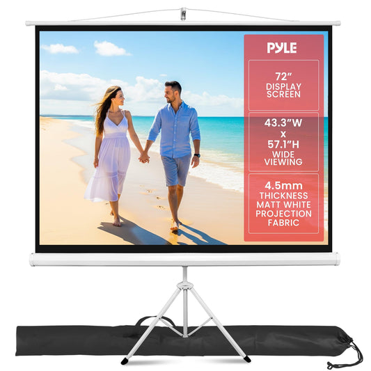 Pyle 72 Inch Outdoor Projector Screen with Stand-Portable Fold Out Roll Up Screen with Tripod Stand,White Matte Fabric 4:3 Aspect Ratio 4K HD Quality