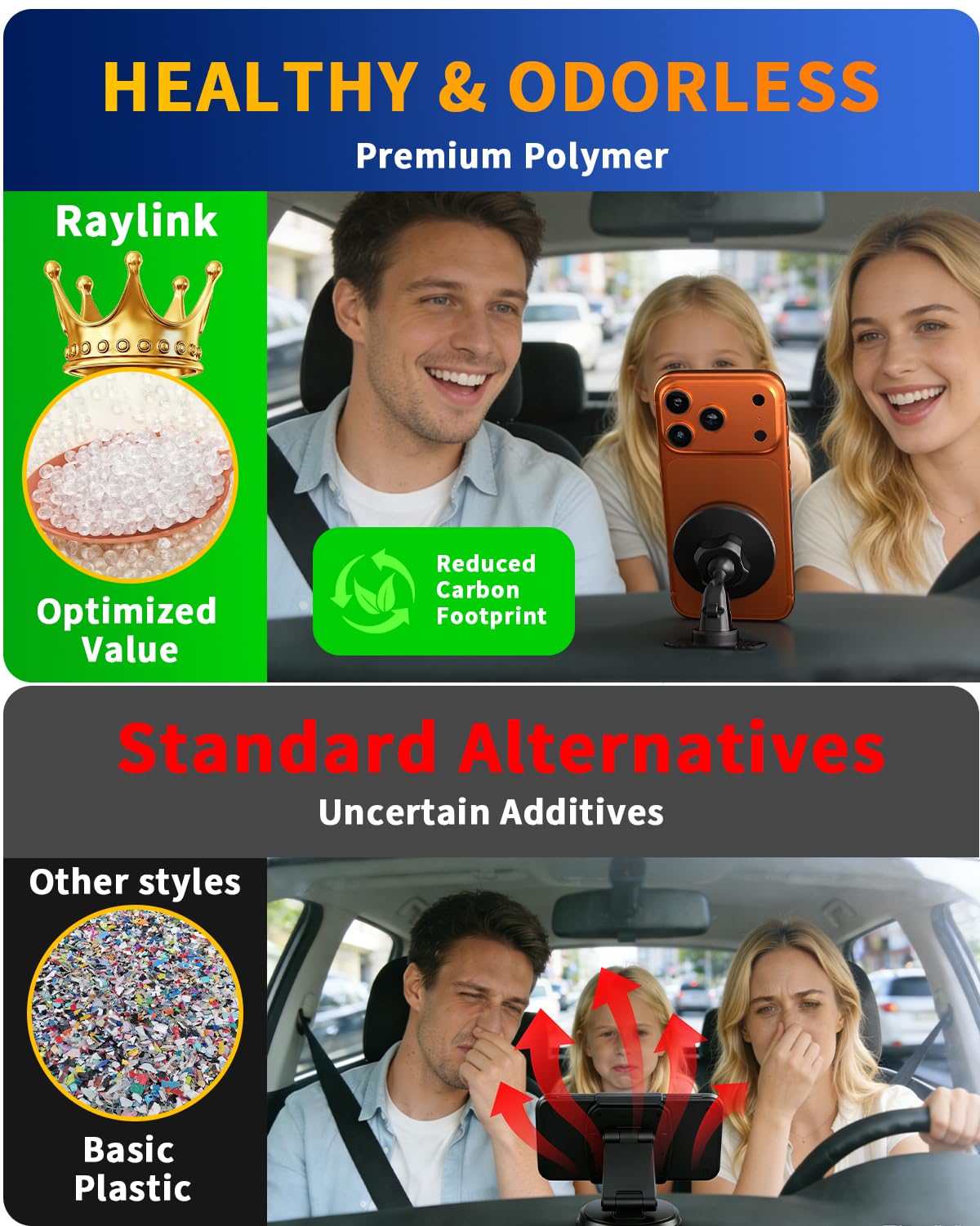 RayLink Strong & Short for MagSafe Car Mount: 3-Way Mount (Windshield/Vent/Dashboard) - 360° Swivel Magnetic Holder, 38 lbs Hold for iPhone