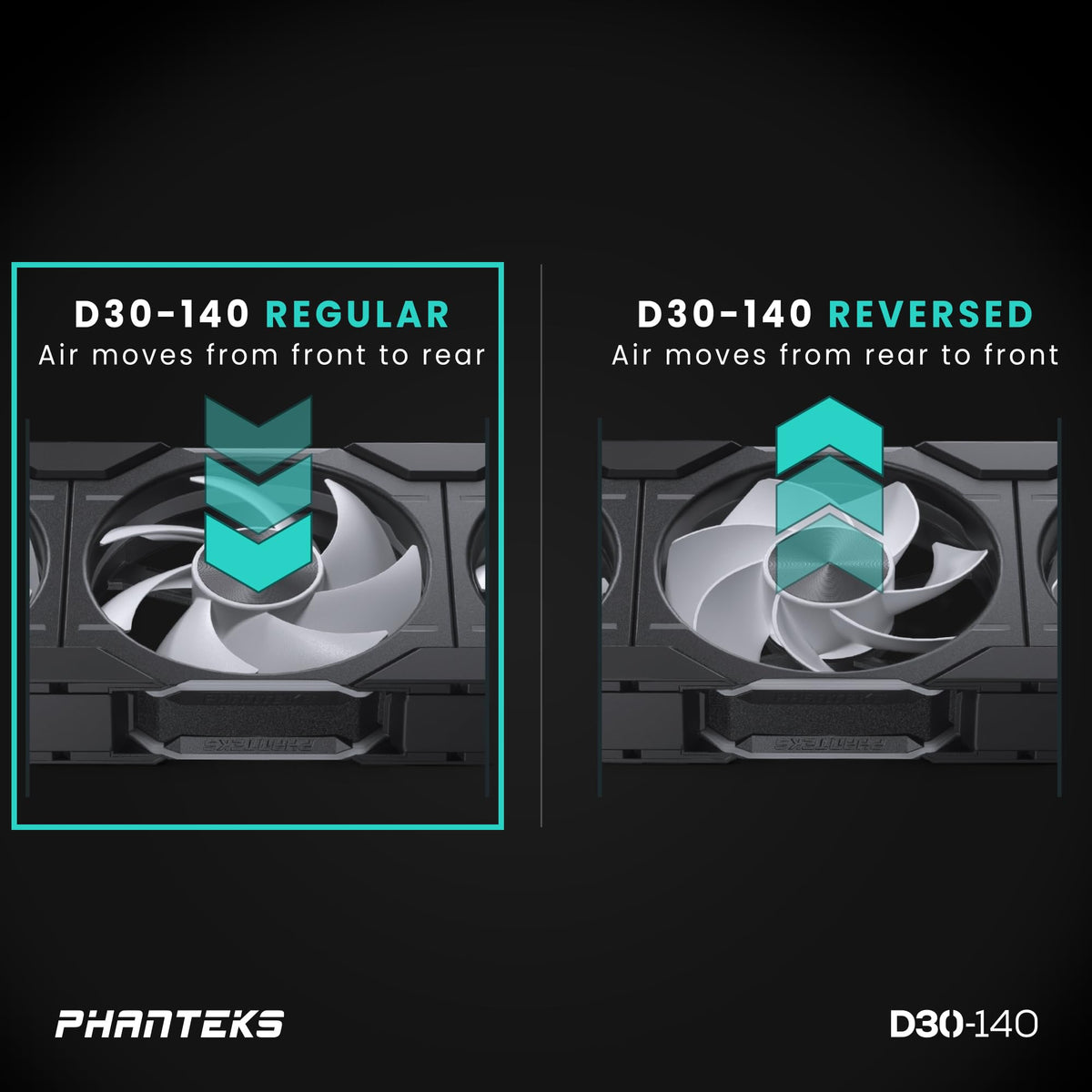 Phanteks D30-140 DRGB PWM Fan, Premium D-RGB Performance Fan, ARGB/DRGB Lighting, Daisy-Chain Fan Linking System (Black)