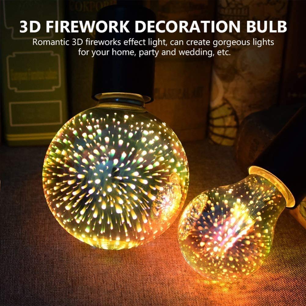 AMZSTAR 3D Firework Bulb Globe Light Bulb E27 AC 85-220V 4W Retro Edison Bulb Warm White Light for Holiday Christmas Decoration Bar Glass LED Lamp
