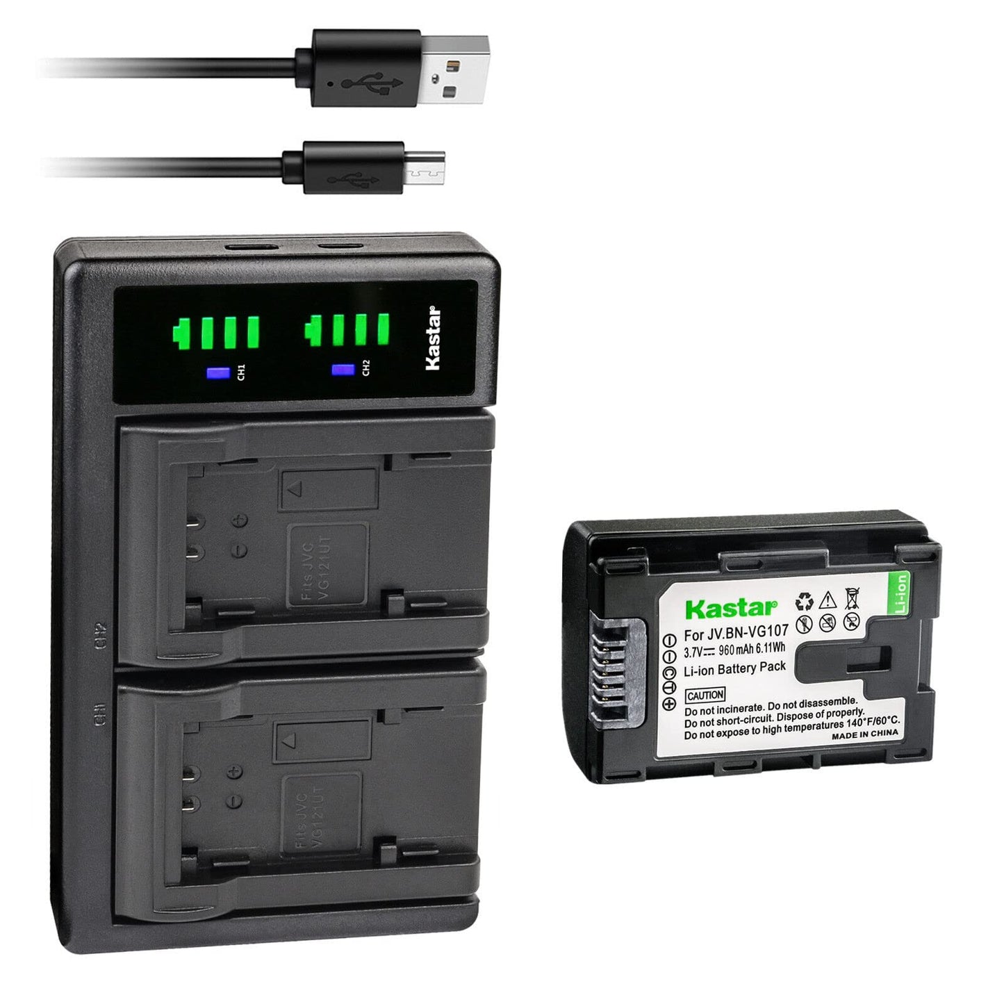 Kastar 1-Pack BN-VG107 Battery and LTD2 USB Charger Replacement for JVC GZ-MG750BEK GZ-MG750BEU GZ-MG750BU GZ-MG750BUC GZ-MG750BUS GZ-MG750RU