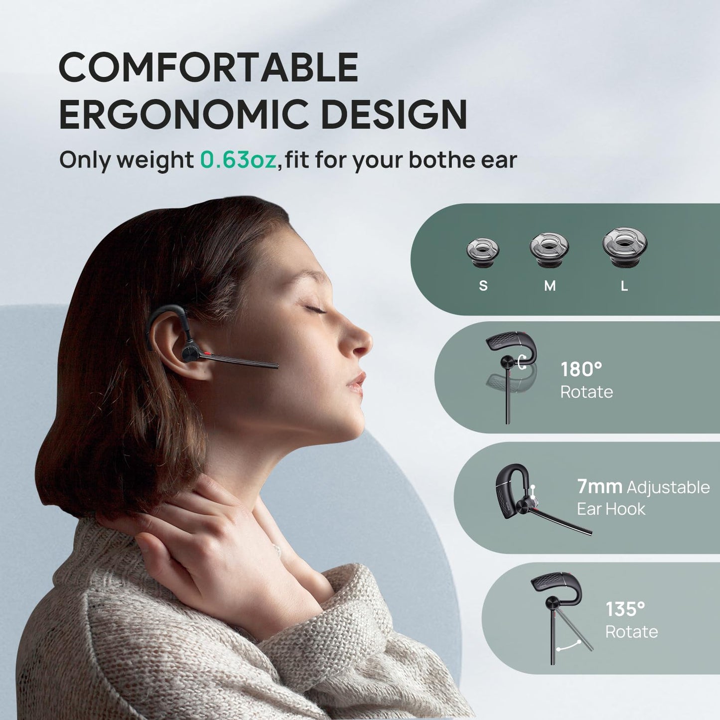 Yealink Bluetooth Headset BH71,Wireless Bluetooth Earpiece with 4 Noise Canceling Microphones,Teams&Zoom Certified,Mute Function,Connect to Cell