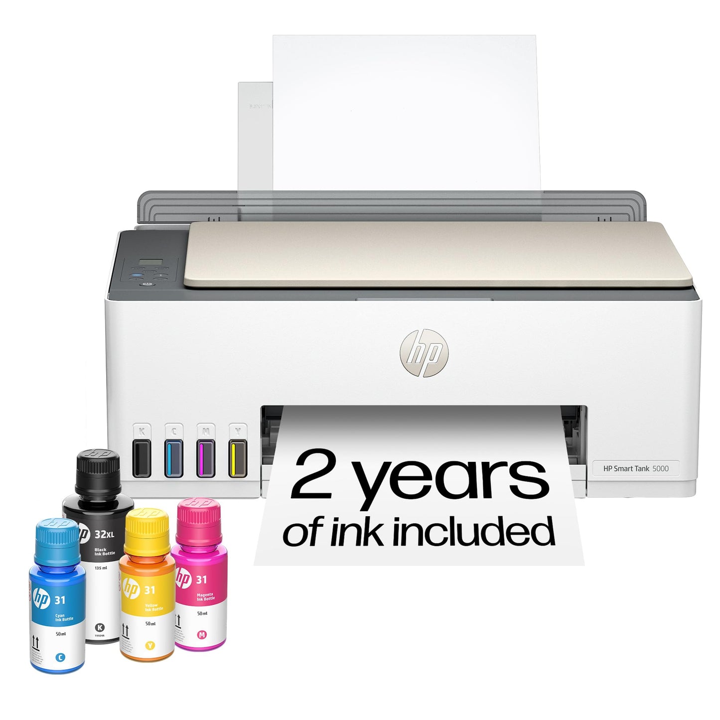 HP Smart Tank 5000 Wireless All-in-One Ink Tank Printer, Scanner, Copier with 2 Years of Ink Included, Best-for-Home, Cartridge-Free, Refillable