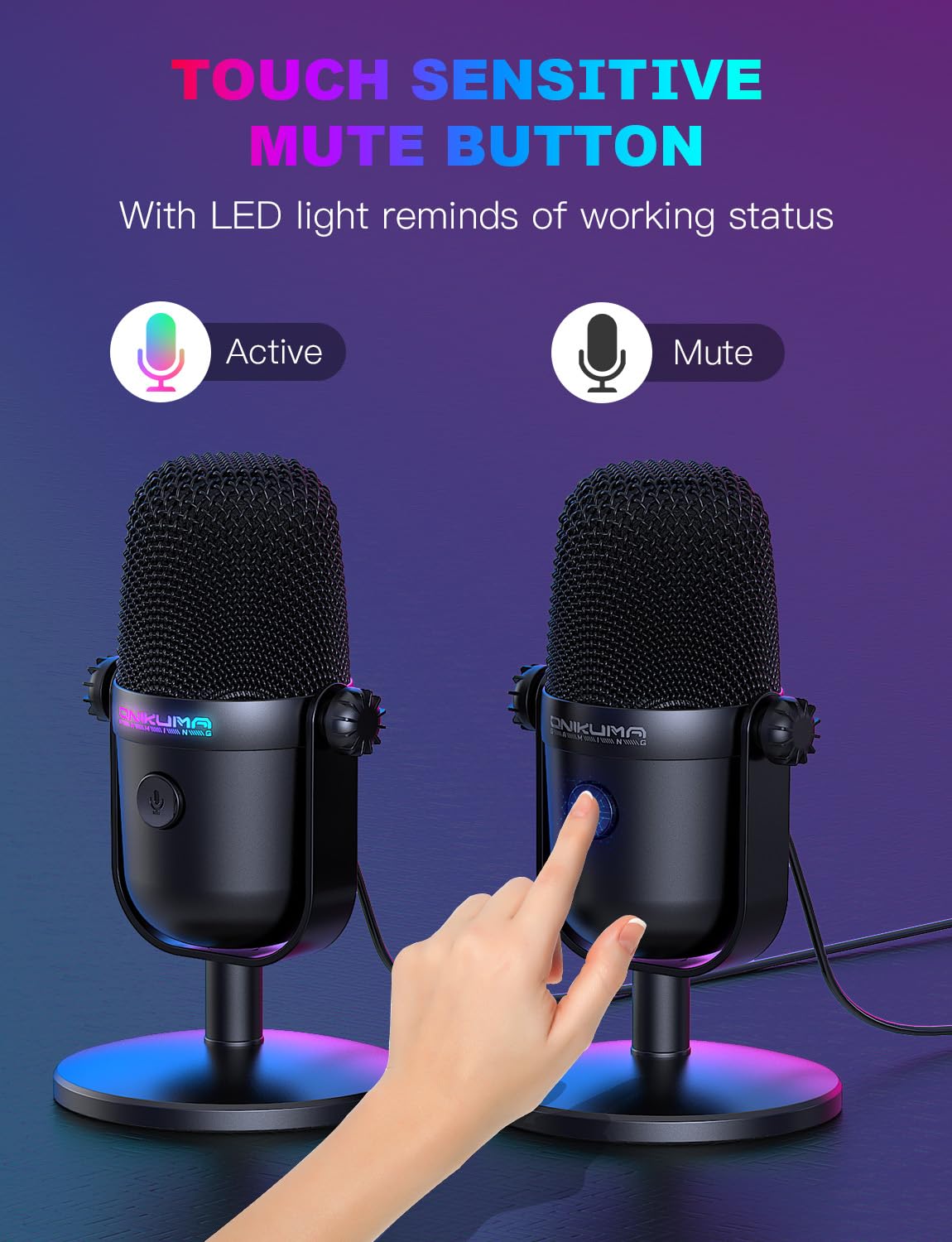 Gaming Microphone with Noise Cancellation & Mute Button, USB Condenser Mic for Streaming/Recording, Ultra-Compact Design, Compatible with