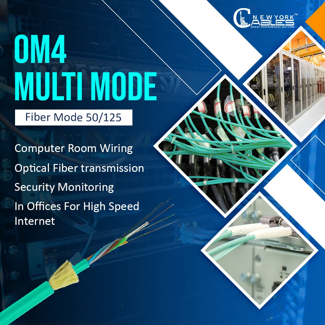 NewYork Cables Fiber Patch Cable | LC to LC Multimode Duplex OM4 50/125 Jumper Cord | 10M (32.8ft) 40gb Fiber Optic Cable (Aqua)