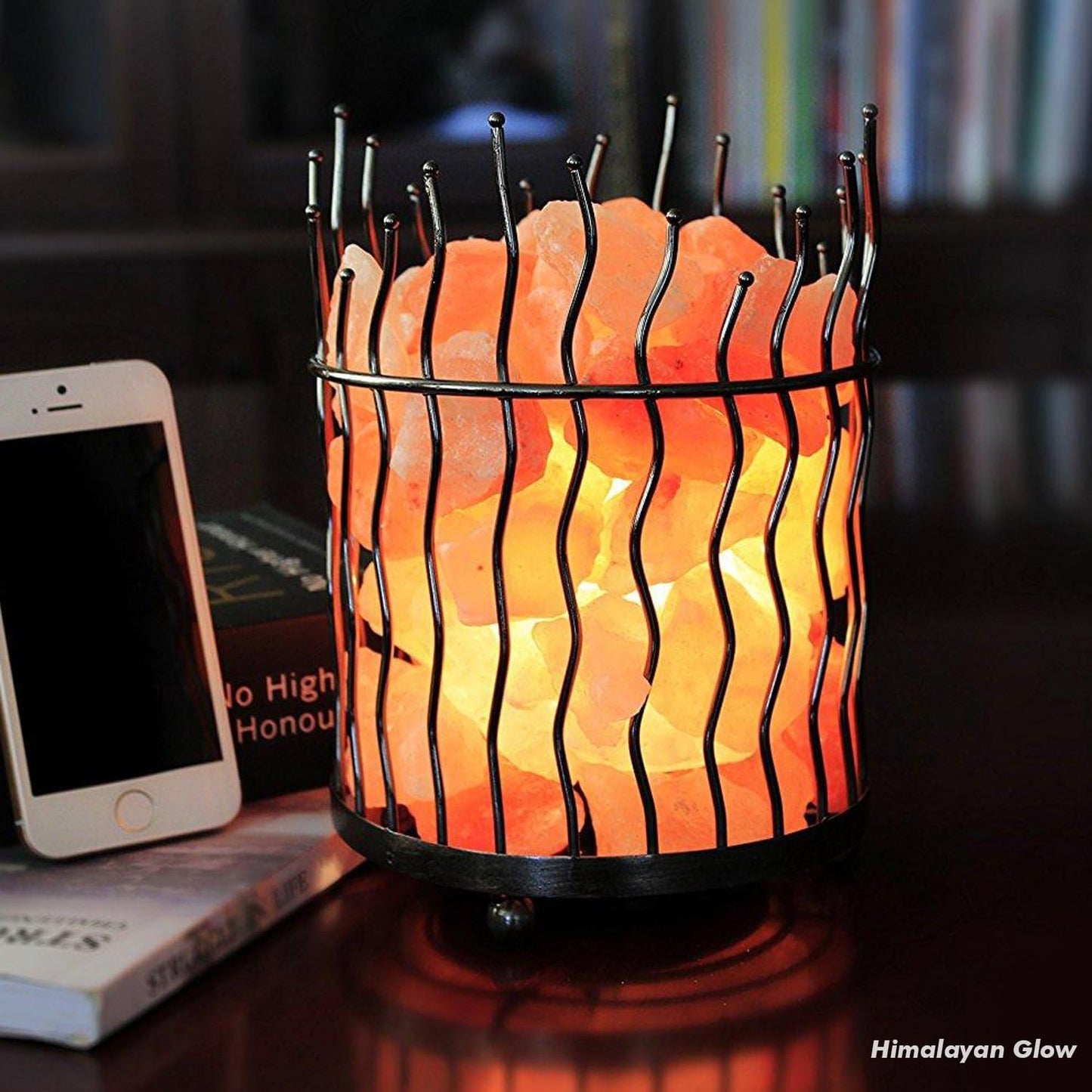 Himalayan Glow Pillar style Salt Basket Lamp with salt chunks, Himalayan Salt lamp with Touch Dimmer Control, Amber Glow, Idle for Home, Offices