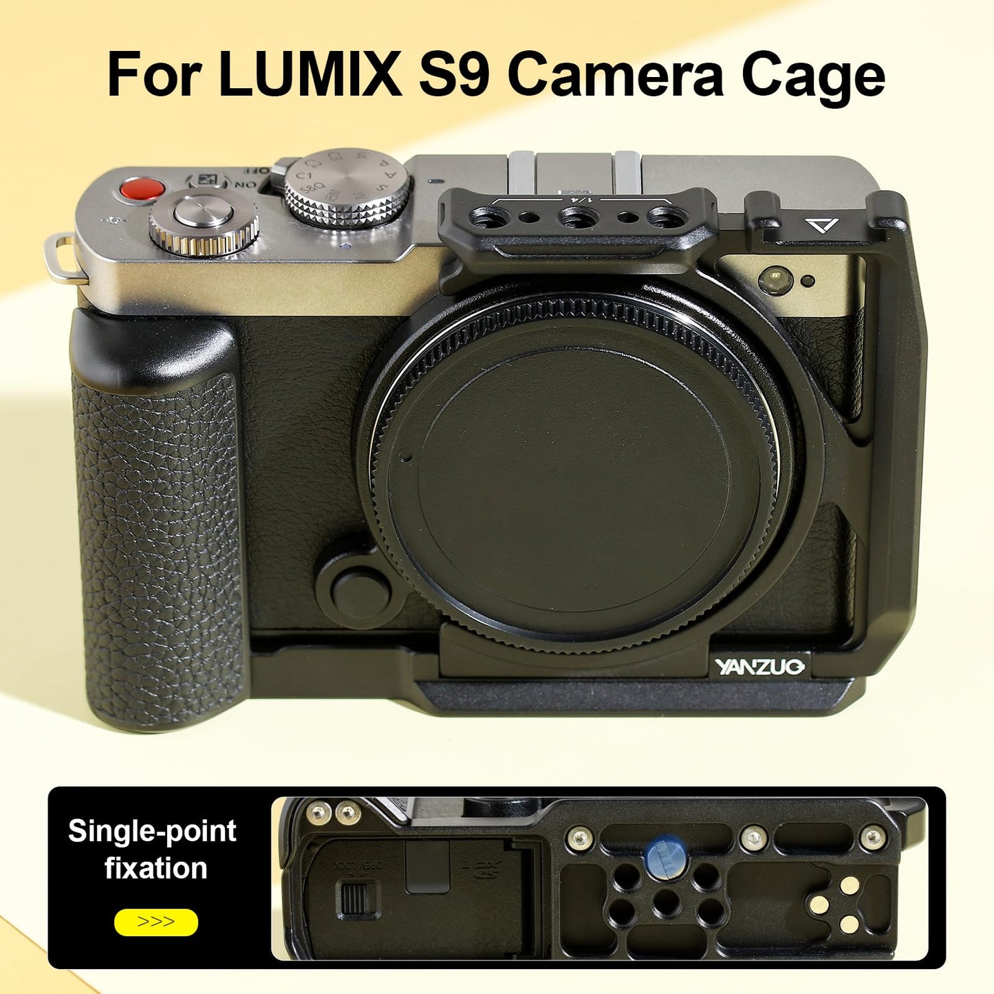 YANZUO Camera Cage for LUMIX S9, Ultra-Light 100g Genuine Leather & Aluminum Rig, 8 Color Options with Arca-Swiss Base & Cold Shoe for Vlogging