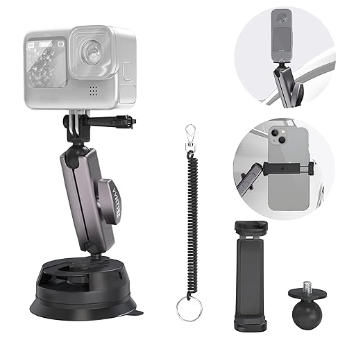 VVNTVEE Car Camera Mount for Go pro,Metal Suction Cup Mount for Phone/Action Camera Hero 13 12 Pocket 3 Action 5 Pro Action 4 3 X4 X3 with 360°