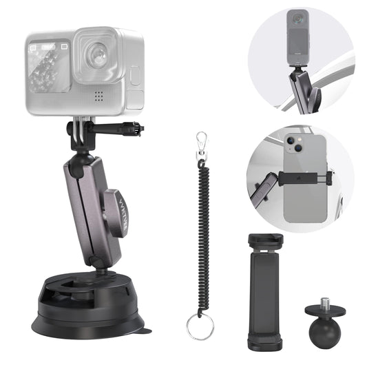 VVNTVEE Car Camera Mount for Go pro,Metal Suction Cup Mount for Phone/Action Camera Hero 13 12 Pocket 3 Action 5 Pro Action 4 3 X4 X3 with 360°
