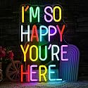 LULANMP I'm So Happy You're Here Neon Sign Letter Neon Lights up Signs Dimmable Positive Affirmation LED Light for Kids Room Welcome Signs