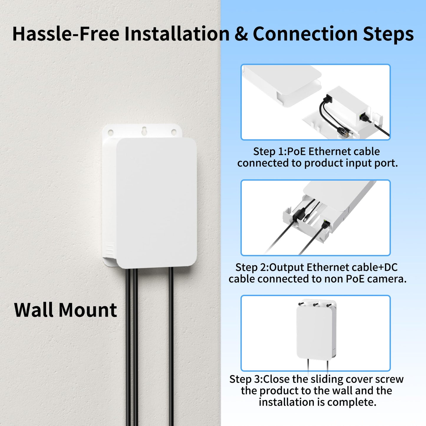 Outdoor PoE Splitter 48V to 12V, IEEE 802.3af/at 10/100Mbps, Waterproof PoE Splitter with Surge Protection for AP, Bridge & Camera