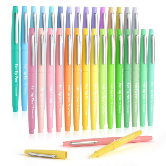 Lelix 30 Colors Felt Tip Pens, Medium Point Pastel Colored Pens, Felt Tip Markers Pens For Journaling, Writing, Note Taking, Planner Coloring, Perfect