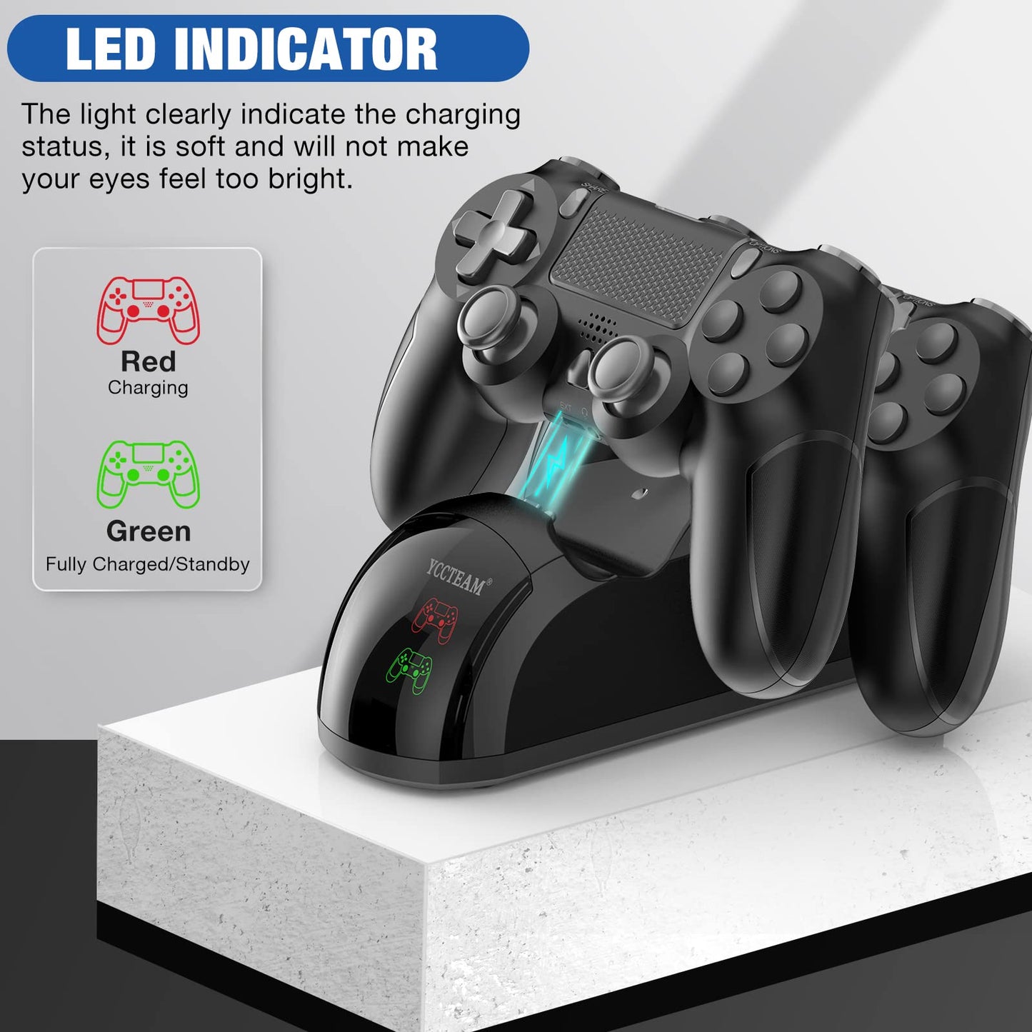 P4 Controller Charger Dock Station, 1.8 Hrs Fast Charging for P4 Charging Station, Charging Station with LED Indicator Charge Chip, Dual USB PS4