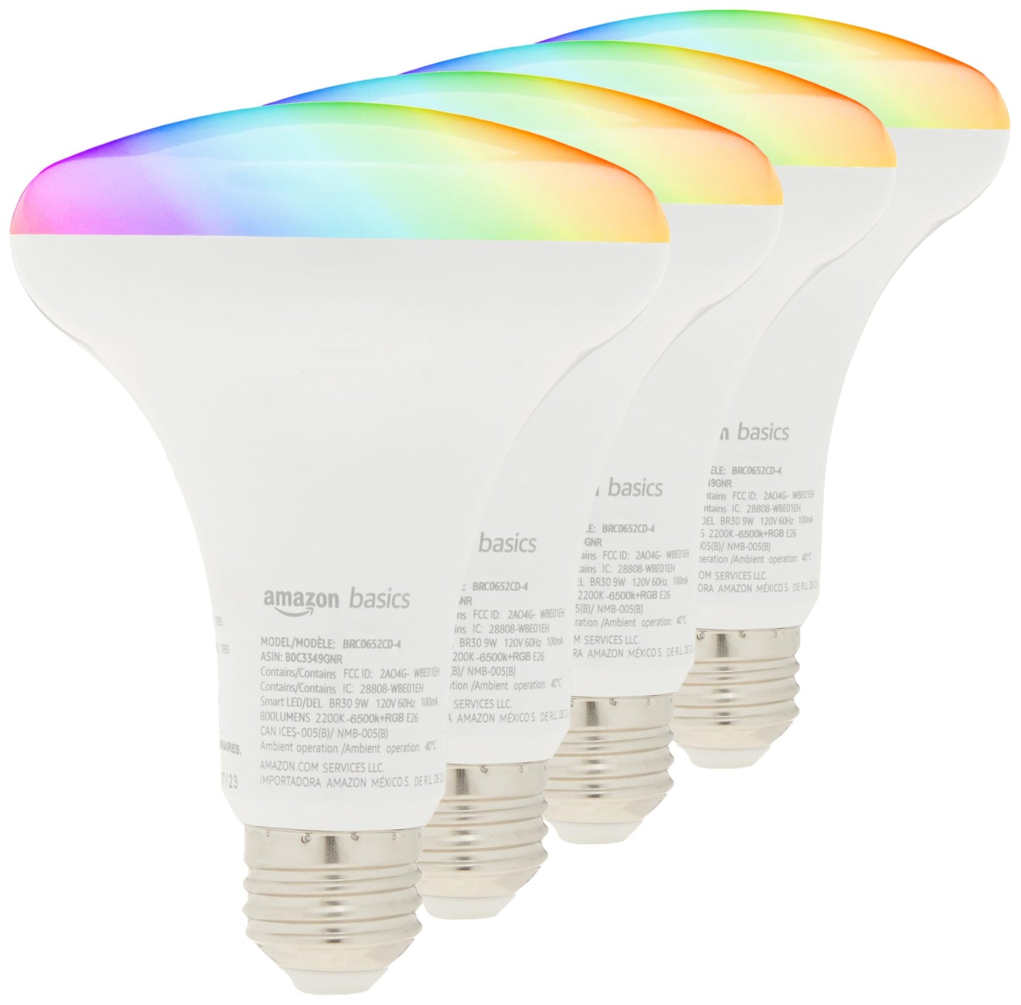 Amazon Basics Smart BR30 LED Light Bulbs, Color Changing, 9W (60W Equivalent), 800LM, Energy Efficient, Voice Control, Works with Alexa Only, 2.4 GHz