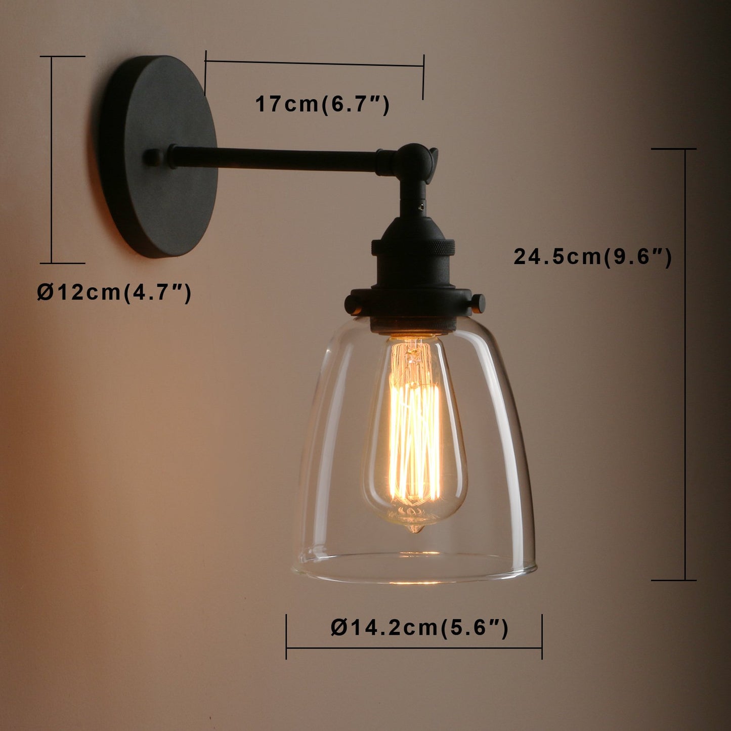 Pathson Vintage Wall Sconce with Clear Glass, Hardwired Wall Vanity Light Fixtures, Wall Mounted Lamp for Farmhouse Bedroom Bathroom Vanity Mirror