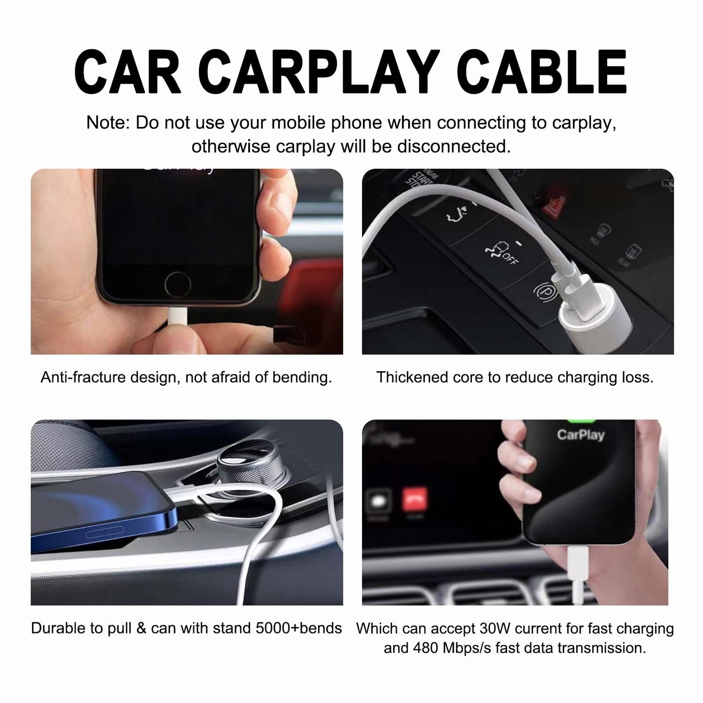 2 Pack USB-A to USB-C Car Carplay Cable for iPhone 17, 17 Air, 17 Pro, 17Pro Max, iPhone 16, 16 Plus, 16 Pro, 16 Pro Max, 16E, iPhone 15, iPad 10th