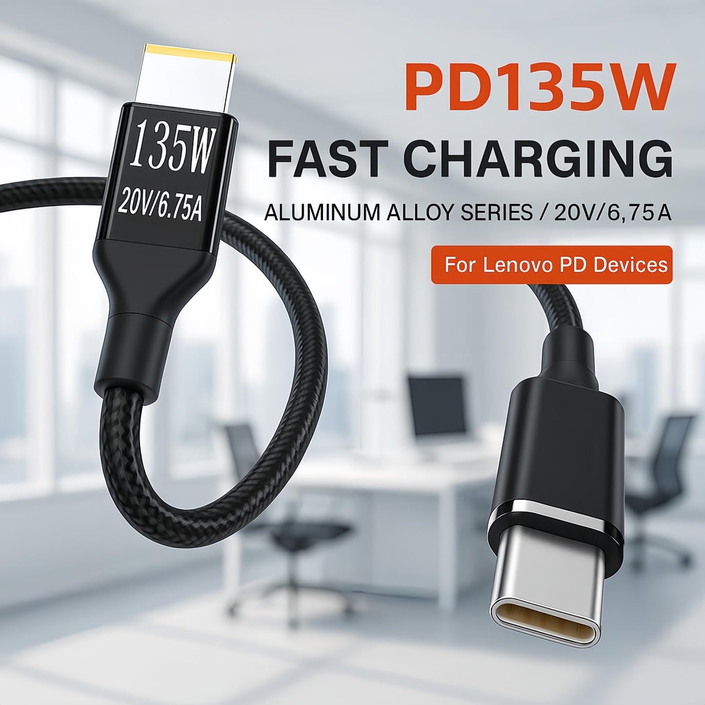 JASHALO 135W Type-C USB-C Cable to DC Rectangle 11.0 * 4.5mm Power PD Charge Cable for Thinkpad X1 Legion Y7000P Laptop DC20V 6.25A (1)