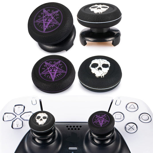 Playrealm FPS Thumbstick Extender x 2 & Printing Rubber Silicone Grip Cover x 4 for PS5 & PS4 Controller (Ghost White&Demon Purple)