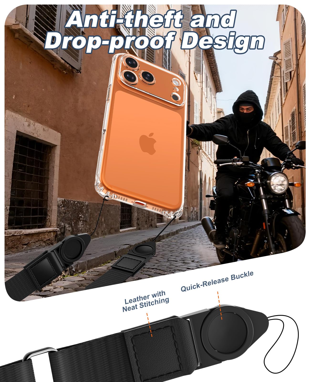TiMOVO Phone Lanyard Crossbody for iPhone 17 Series Case, Adjustable Anti-Theft Phone Strap with Quick Release Buckle, Black