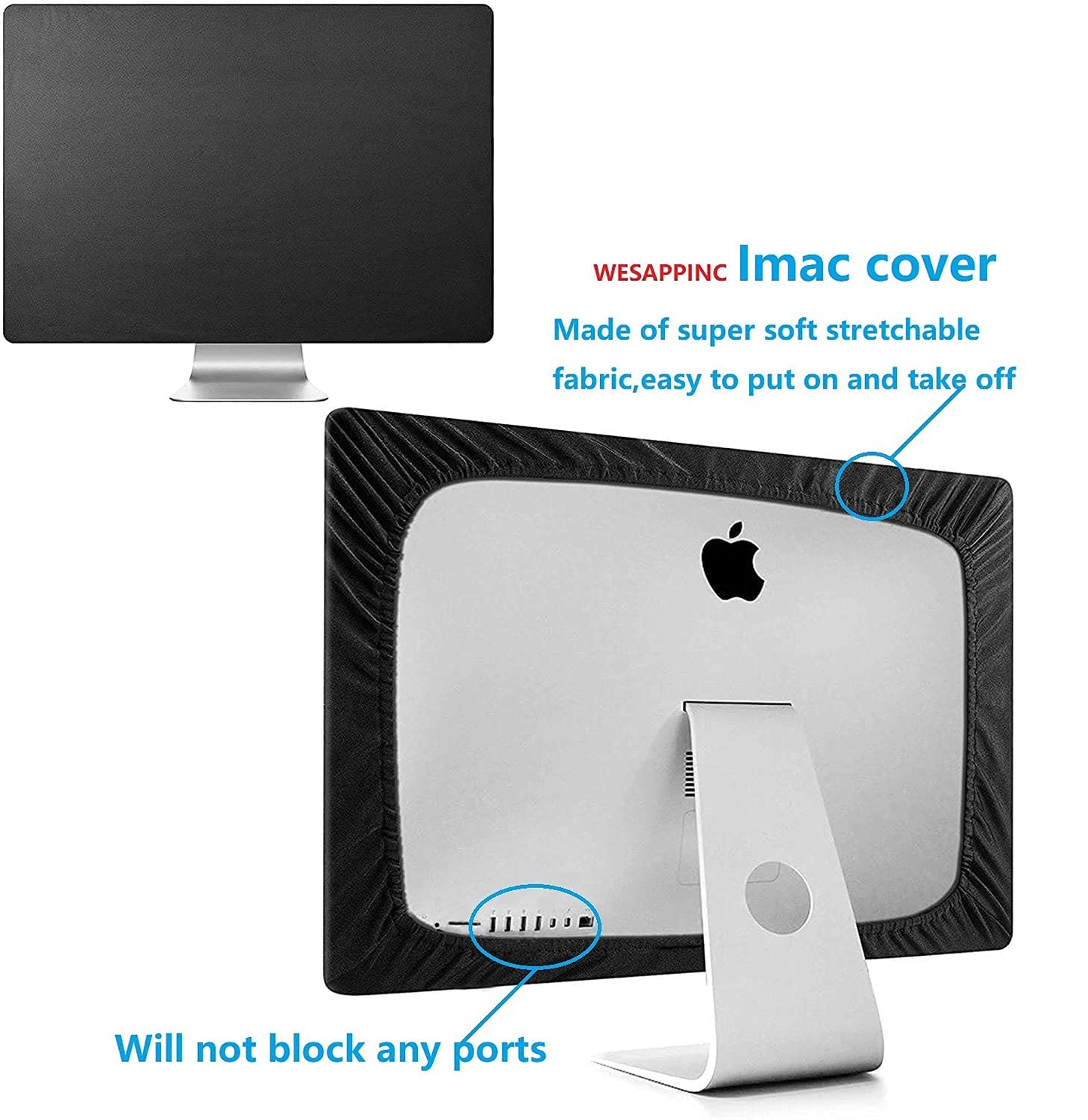 WESAPPINC Compatible with iMac Apple Cover 27 inch Monitor dust Cover Sleeve Display Screen Protector for A1312 / A1419/A1862 (27inch, Black)