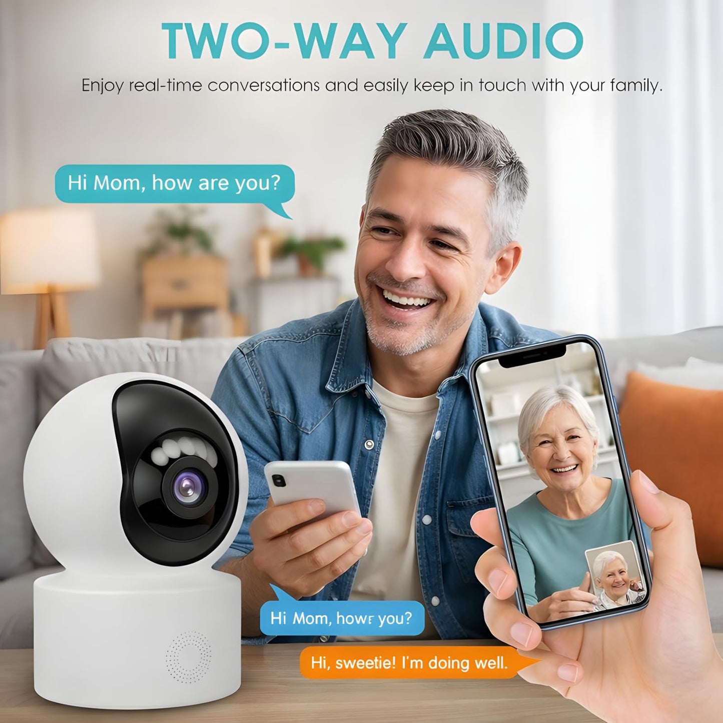 KTKOO Home Security Camera 360° Indoor Security Camera with Night Vision, Motion Detection & Two-Way Audio - Pet Cameras & Baby Monitor, 2.4GHz WiFi