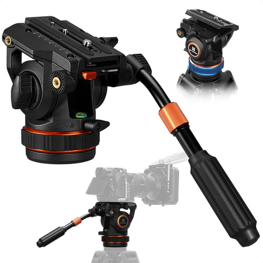 K&F CONCEPT Professional Fluid Head, Lightweight Fluid Video Head Silky-Smooth Stable Tripod Head Mount Max Load 17.6lbs/8kg, Net Weight 1.32KG Tripod