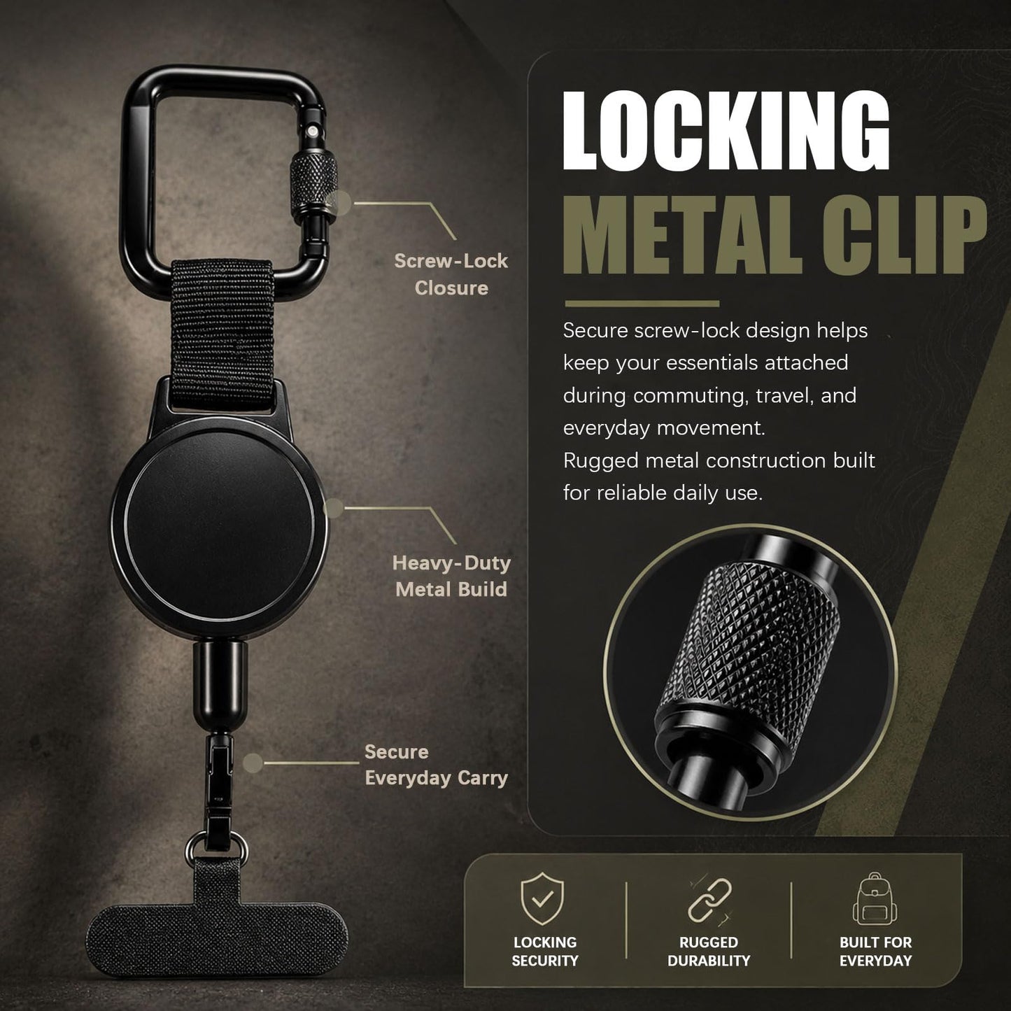Rosmas Anti?Theft Retractable Phone Lanyard with Locking Carabiner, Heavy Duty Steel Line, Secure Everyday Carry for Keys & Phones,Phone Strap