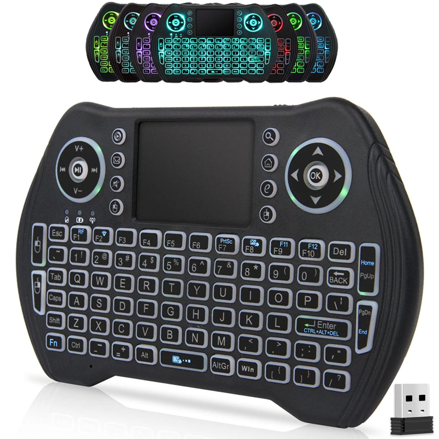 BL Mini Wireless Keyboard Remote Control with Touchpad Mouse Combo, Backlit 2.4GHz Mini Keyboard Wireless USB Dongle Rechargeable Li-ion Battery