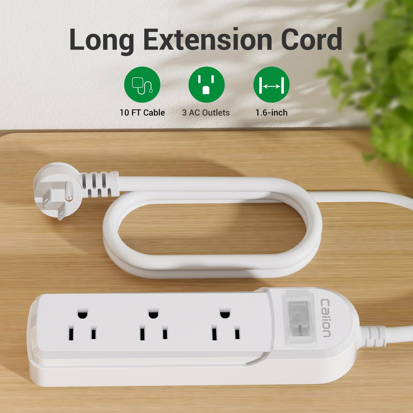 CALIONLTD Outdoor Power Strip Waterproof IPX6 Surge Protector with 10 FT Extension Cord 3 Widely Outlets Overload Protection Shockproof Flat Plug Wall