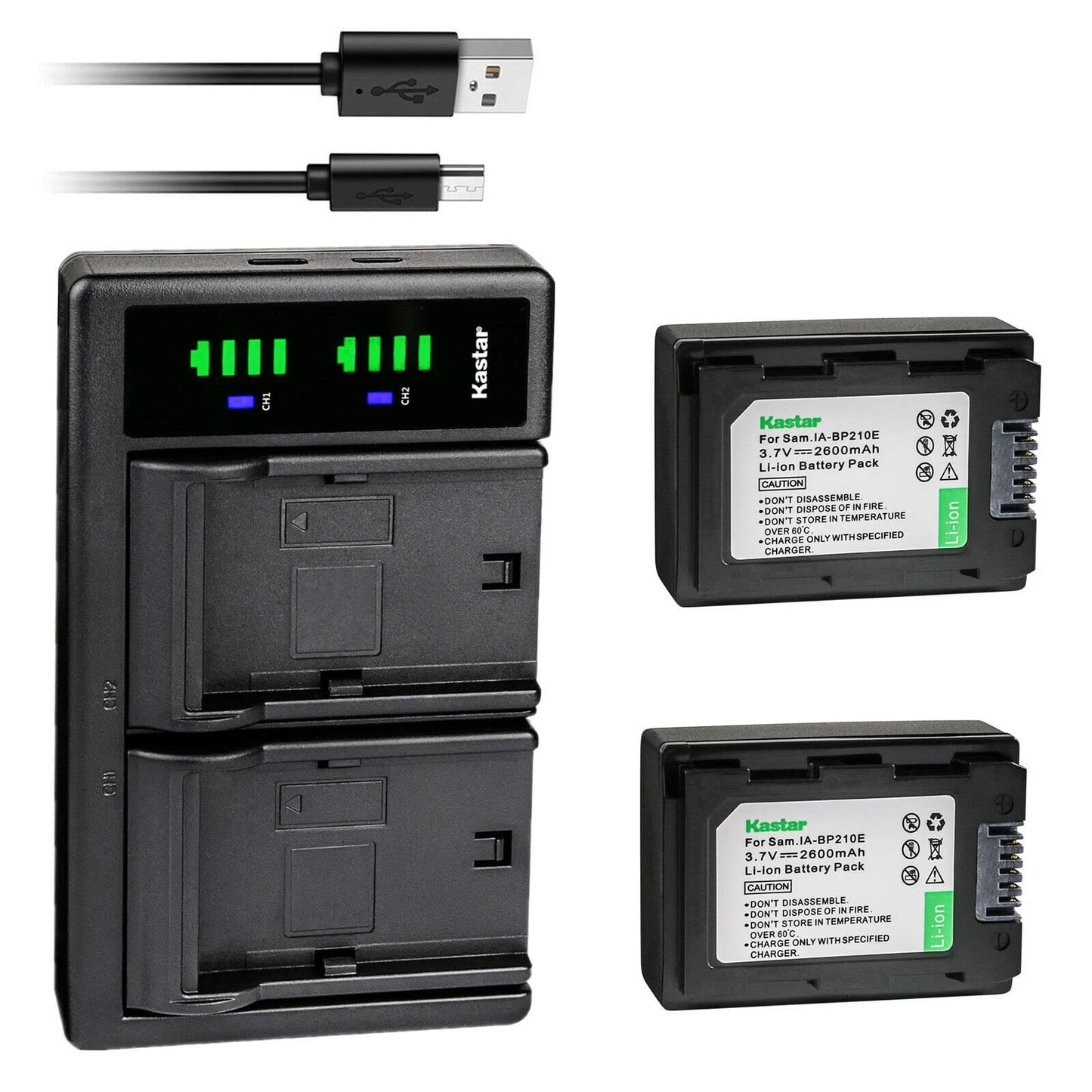 Kastar 2-Pack IA-BP210E Battery and LTD2 USB Charger Replacement for Samsung HMX-S15, HMX-S15BN, HMX-S15BP, HMX-S16, SMX-F40, SMX-F40BN, SMX-F40LN