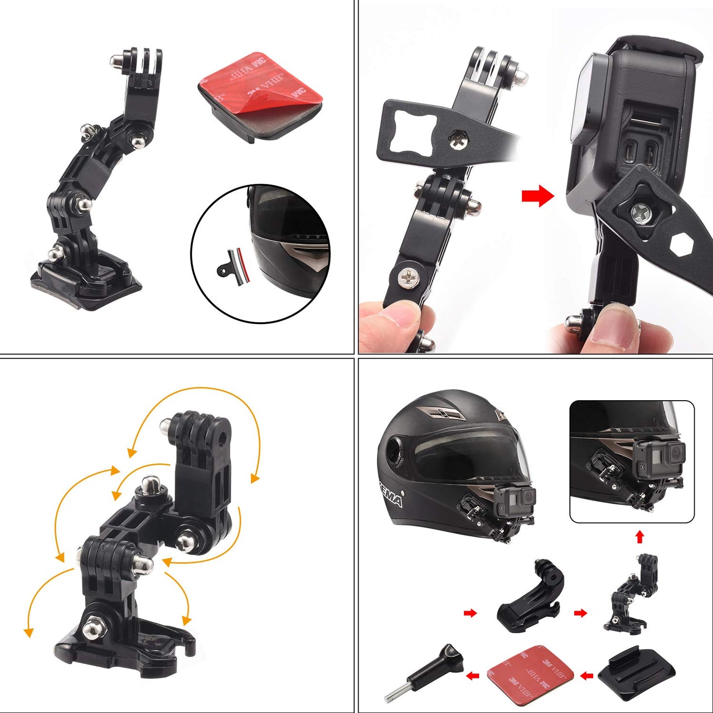 Lupholue Motorcycle Helmet Chin Mount Butterfly Sticky Mount with 2 Extended Arms & J Buckle for GoPro Hero 12, 11, 10, 9, 8, 7, (2018), 6 5, Hero