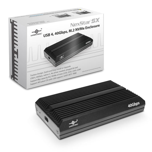 Vantec NexStar SX, USB 4, 40Gbps, M.2 NVMe Enclosure, USB C (NST-M240C4)