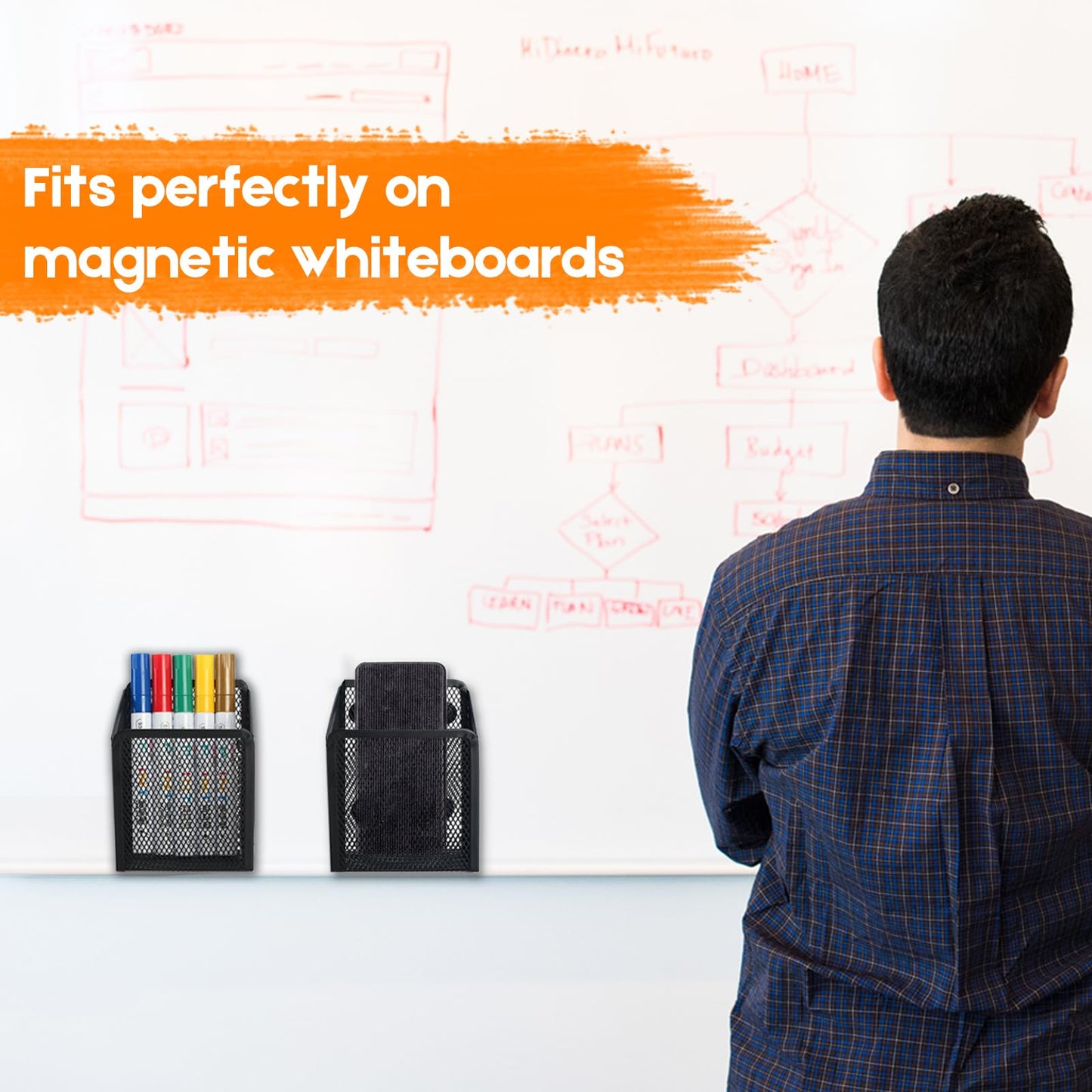 Ameceres Magnetic Pencil Holder - Extra Strong Magnets Mesh Marker Holder Perfect for Whiteboard, Refrigerator and Locker Accessories (1-Compartment