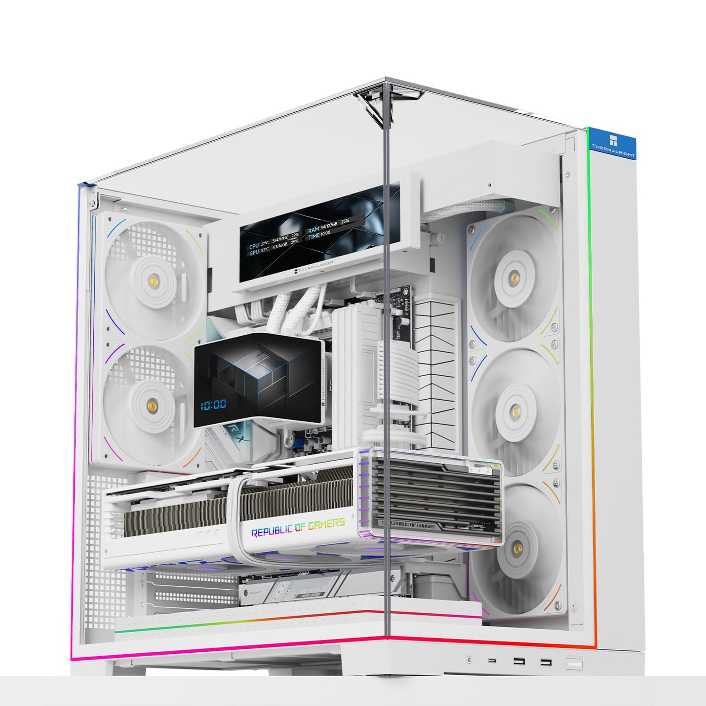 Thermalright A70 White ATX Gaming Case Three-Sided Column-Free Glass 8 CPU Fan Slots + Four-Way Airflow Tool-Free Quick Release Vertical Graphics Card