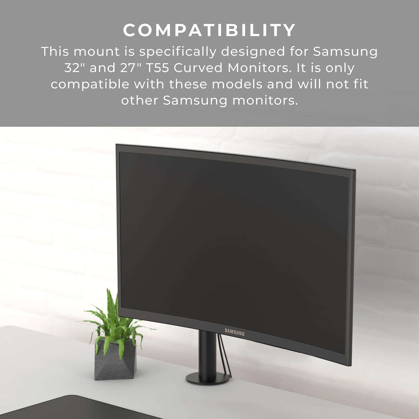 HumanCentric VESA Mount Adapter Compatible with Samsung Curved T55 Series 27” and 32” Monitors, Bracket Mounts Monitor to Stand, Arm, Desk with 75x75