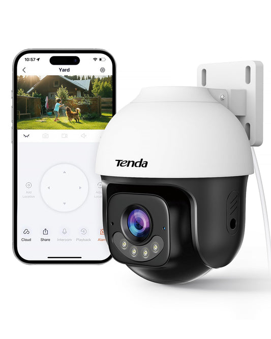 Tenda 5MP QHD Outdoor Pan/Tilt Wi-Fi Security Camera, 360° Full Coverage, Color Night Vision, AI Human/Vehicle/Motion Detection, 2-Way Talk, IP65