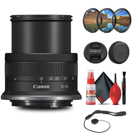 Canon RF-S 18-45mm f/4.5-6.3 is STM Lens with Filter kit + Cleaning Kit + Cap Keeper