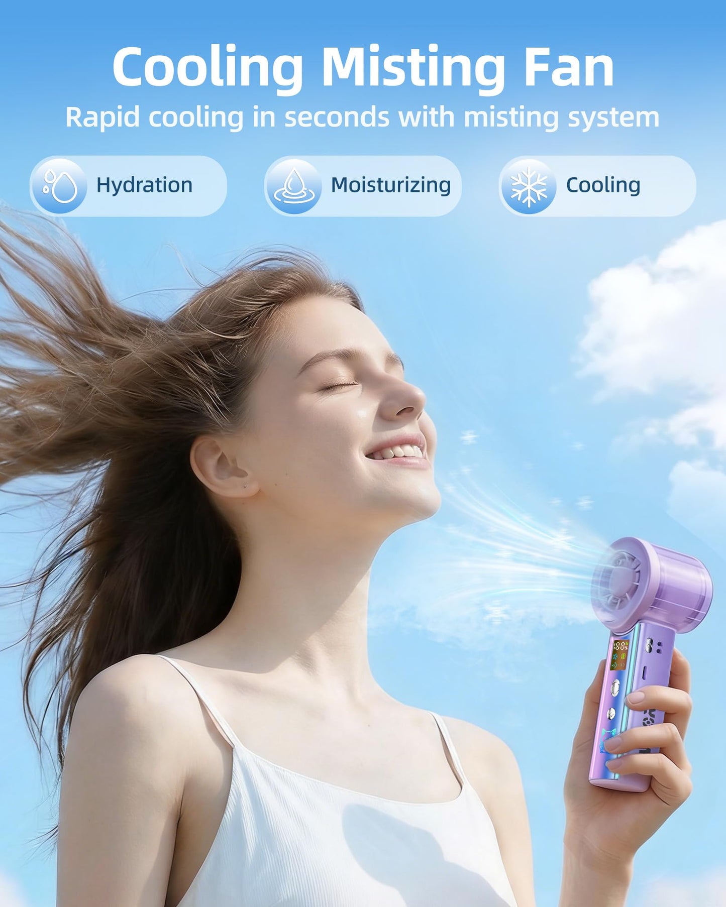 AIVIGOR Portable Handheld Fan with Cooling Mist, 30000 RPM High Speed Turbo Personal Fan with Adjustable Speeds, Rechargeable Mini Misting Fan
